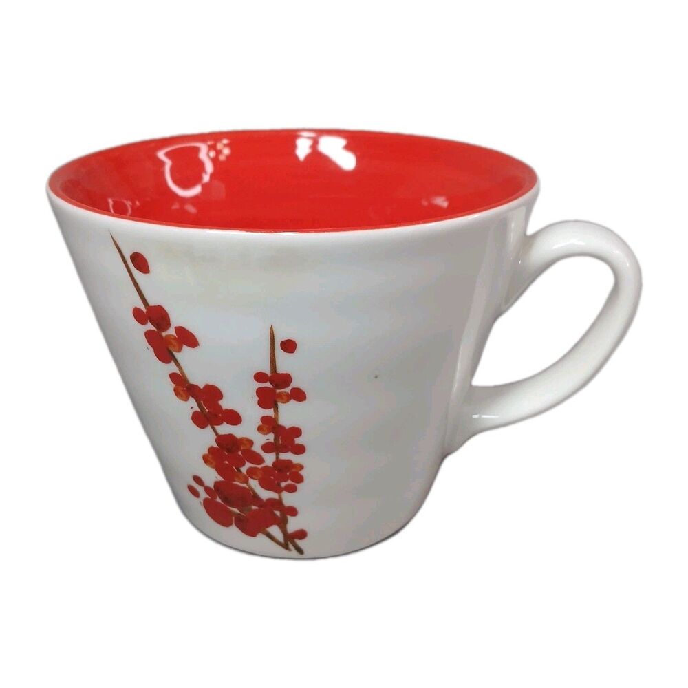 2008 Starbucks Red Cherry Blossom Floral Flower Coffee Mug Tea Cup 12 fl oz